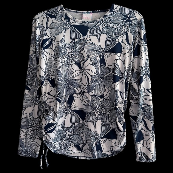 Stella Parker Blue Floral Palms Rash Guard Size S Swimwear UPF 30 Sun Protection - Picture 1 of 6